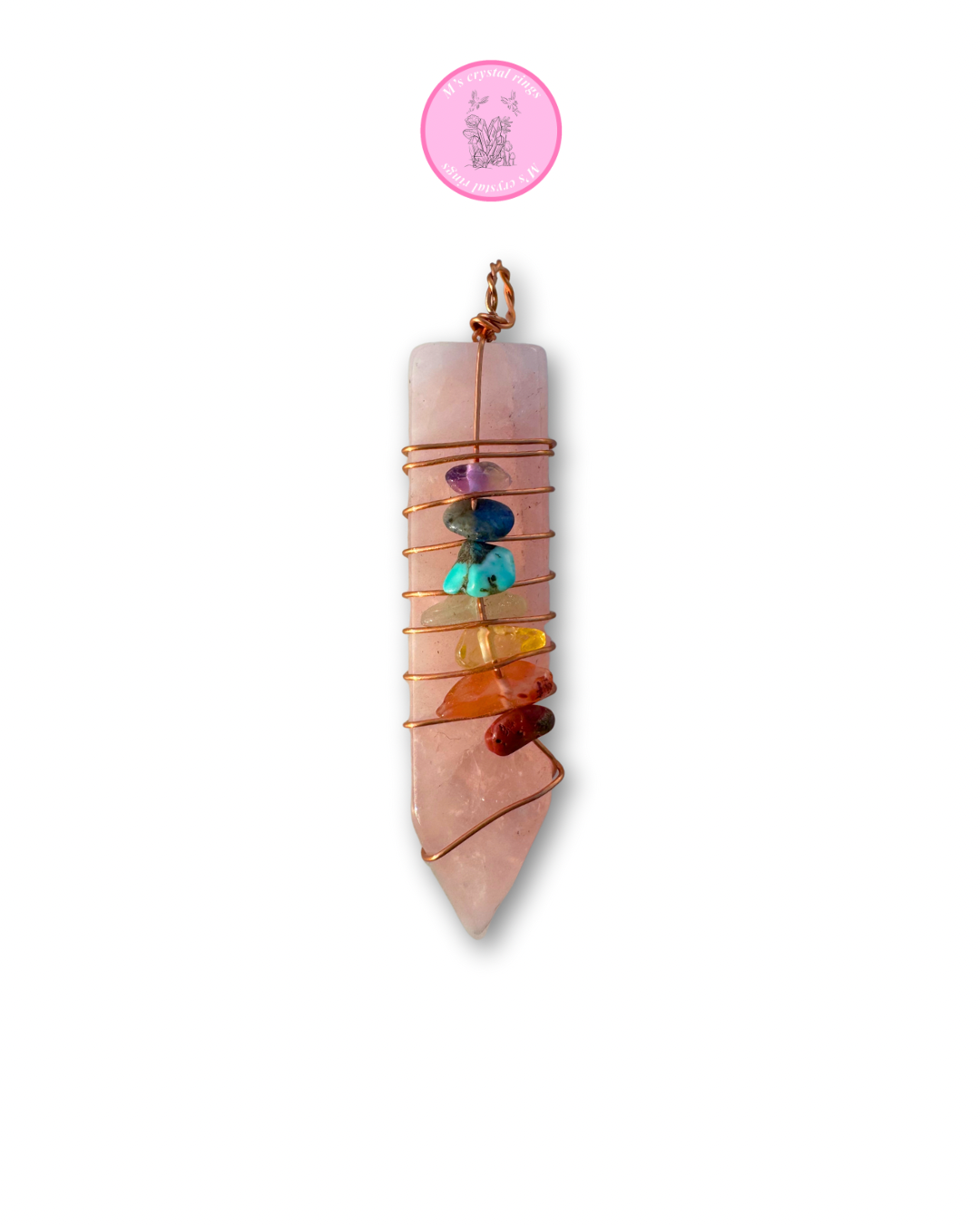 Pendentif quartz rose 7 chakras