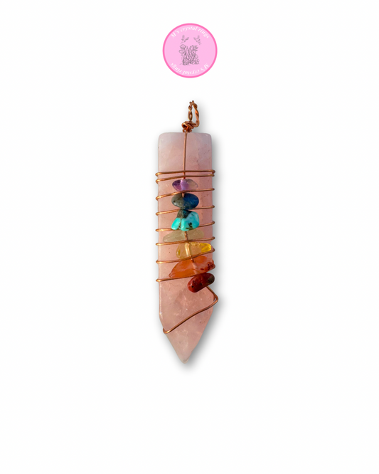 Pendentif quartz rose 7 chakras